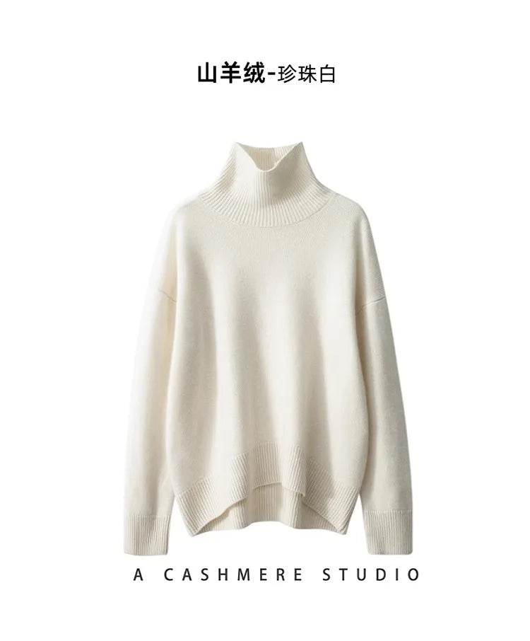 2024 Autumn and Winter New Thick Cashmere Sweater Women High Neck Pullover Sweater Warm Loose Knitted Base Sweater Jacket Tops
