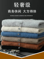 100% Pure Mink Cashmere Sweater Men's POLO Collar Wears Thick Button-Down Lapels And Solid Color Casual Knitted Bottoming Shirt