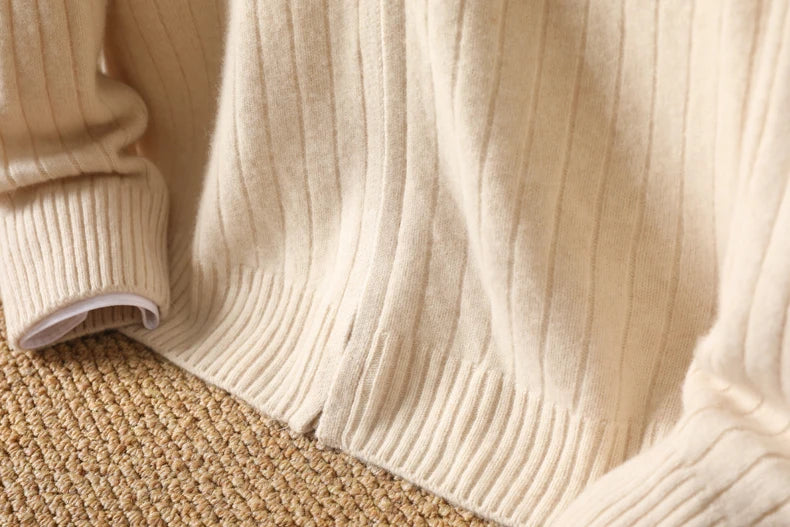 Men 100% Merino Wool Stand-Up Collar Cardigan Casual Knit Business Zipper Coat Autumn Winter Versatile Warm Men Cashmere Jacket