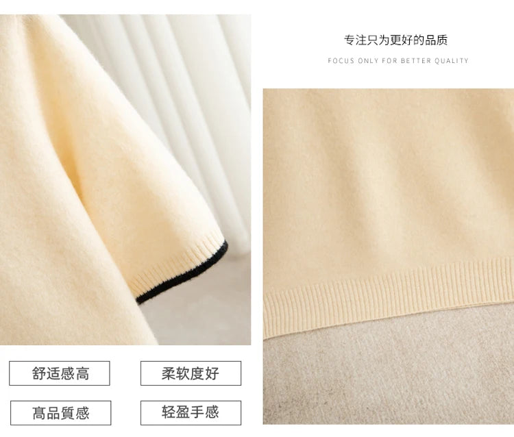 100% Merino wool men's lapel short sleeved sweater T-shirt new knitted casual business men's pullover sweater wool T-shirt summe