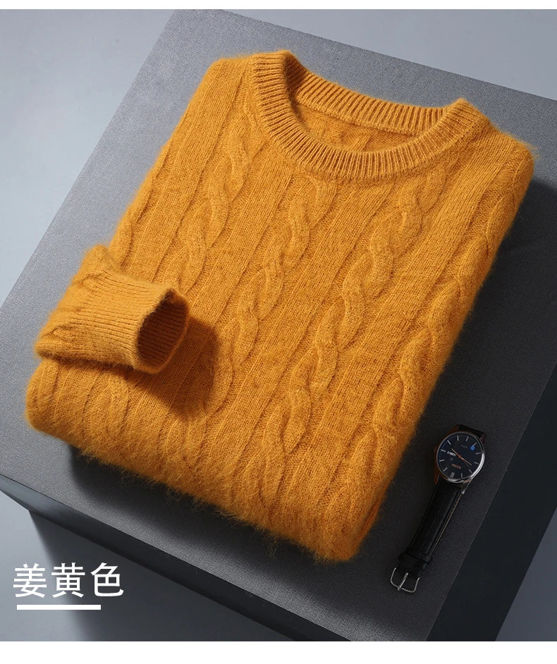 Winter New Men's Thickened Sweater Mink Cashmere Sweater Pullover Round Neck Twisted Large Size Casual Underlay Knitted Warm Top