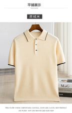 100% Merino wool men's lapel short sleeved sweater T-shirt new knitted casual business men's pullover sweater wool T-shirt summe