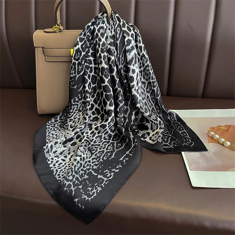 Luxury Print Satin Silk Square Scarf for Women Shawl Hijab Neckerchief Female Hair Ribbon Headband Fashion Wrap Bandana 2023 New