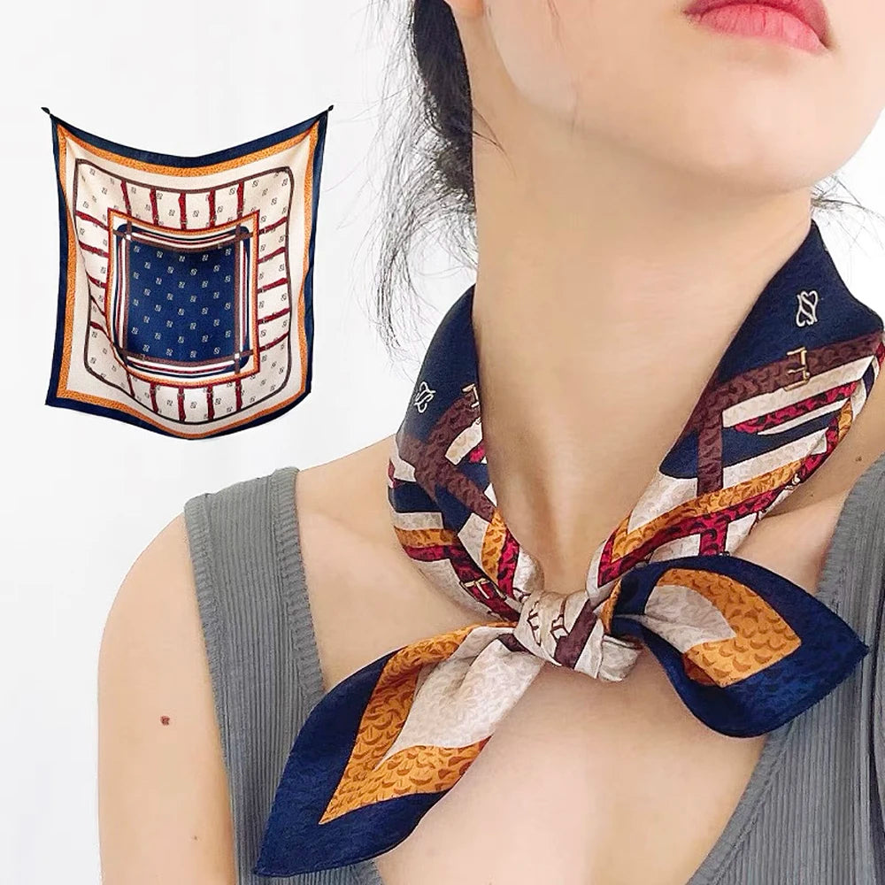 100% Pure Mulberry Silk Women Square Scarf Prints Headband Neckerchief Luxury Female Hair Ornament Female Bandana Scarves 53CM