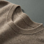 100% Pure Goat Cashmere Men's Crewneck Pullover Sweater Basic Half Sleeve Sweater Solid Color Business Casual Men's Top