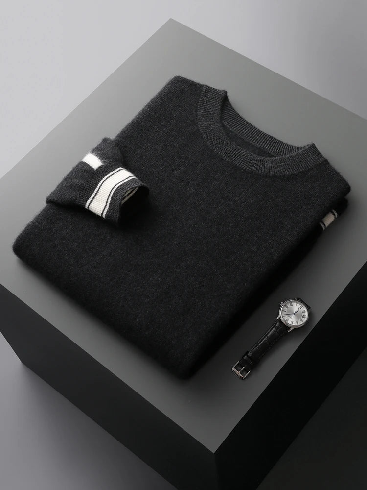 Yoyoselect Men 100% Cashmere Sweater Suit O Neck Pullover Casual Pants Luxury Soft Knitwear Autumn Winter Thick Warm Clothing