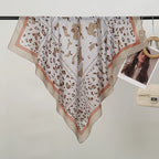 110*110cm Satin Square Scarf Women Big Size Shawl Ink Wash Style Luxury Design Scarf Floral Printed Handkerchief Damask Hijab