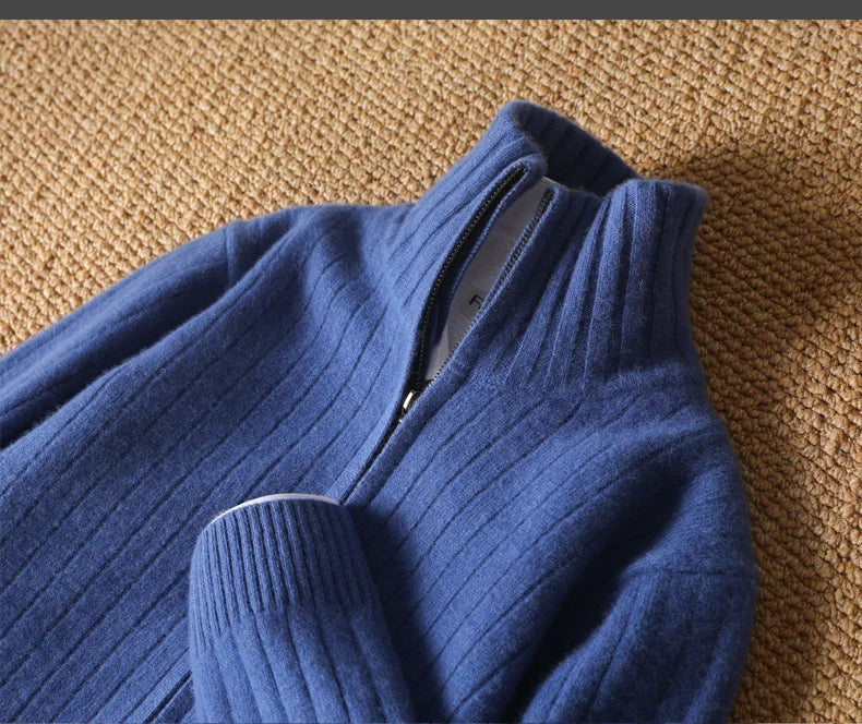 Men 100% Merino Wool Stand-Up Collar Cardigan Casual Knit Business Zipper Coat Autumn Winter Versatile Warm Men Cashmere Jacket