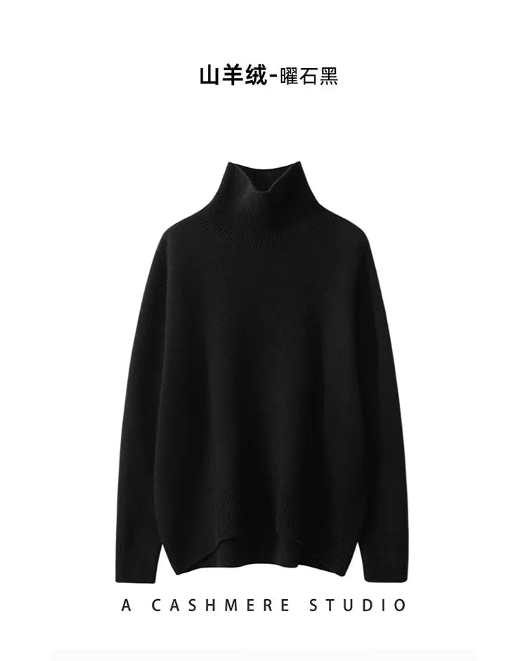 2024 Autumn and Winter New Thick Cashmere Sweater Women High Neck Pullover Sweater Warm Loose Knitted Base Sweater Jacket Tops