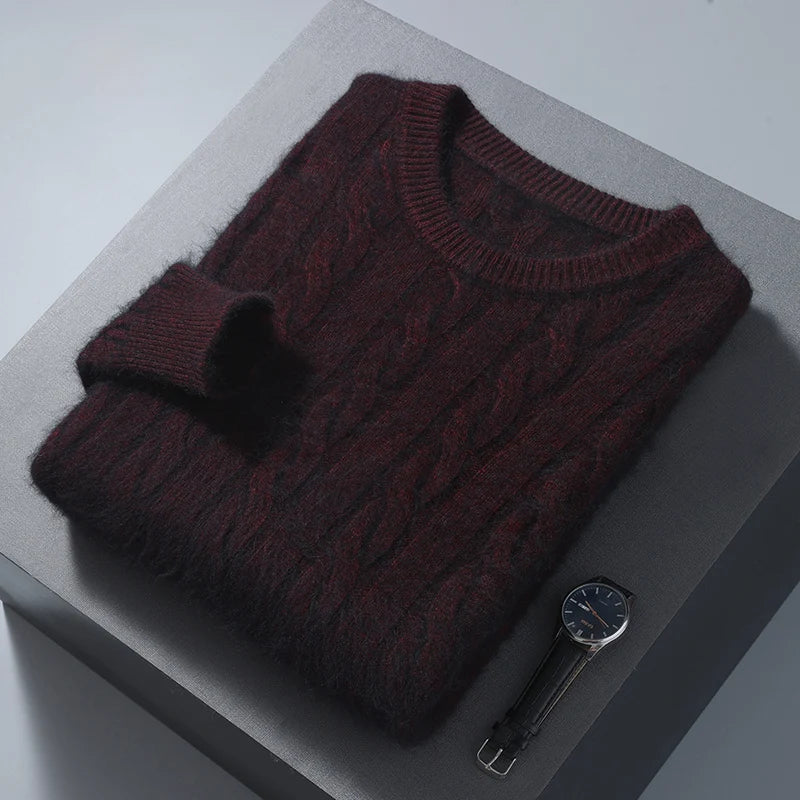 Winter New Men's Thickened Sweater Mink Cashmere Sweater Pullover Round Neck Twisted Large Size Casual Underlay Knitted Warm Top