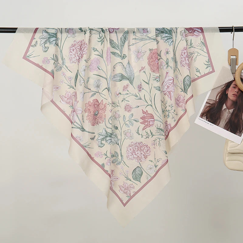 110*110cm Satin Square Scarf Women Big Size Shawl Ink Wash Style Luxury Design Scarf Floral Printed Handkerchief Damask Hijab