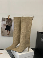 Aneikeh Fashion Winter Pointed Toe Knee-High Women Boots Thin Heels Shoes Female Punk Long Booties Zapatos De Muje