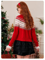 LOUIS YAO Jacquard Color Contrasting Cardigan 2025 Autumn/Winter Knitwear Christmas Day Casual Round Neck Women's Knitted Shirt