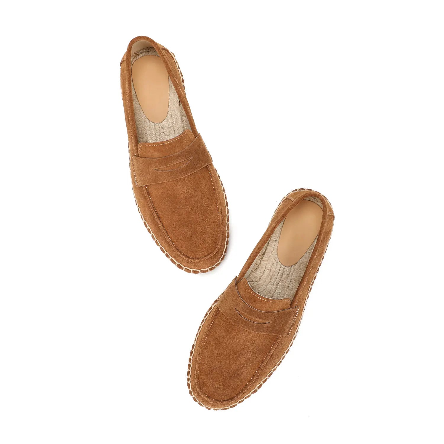 Men's Jute Espadrilles Slip on Loafers Cow Suede Leather Casual Shoes