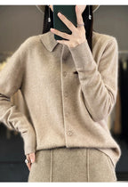 100% Mink Cashmere POLO Collar Women's Sweater Cardigan Solid Color Thick warm Cardigan Sweater For Women 2023 Autumn/Winter New