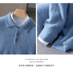 2025 Autumn And Winter New Men's Mink Wool Sweater POLO Collar Pullover Business Thick Warm Loose Oversized Knitted Sweater Tops