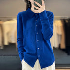 100% Mink Cashmere POLO Collar Women's Sweater Cardigan Solid Color Thick warm Cardigan Sweater For Women 2023 Autumn/Winter New