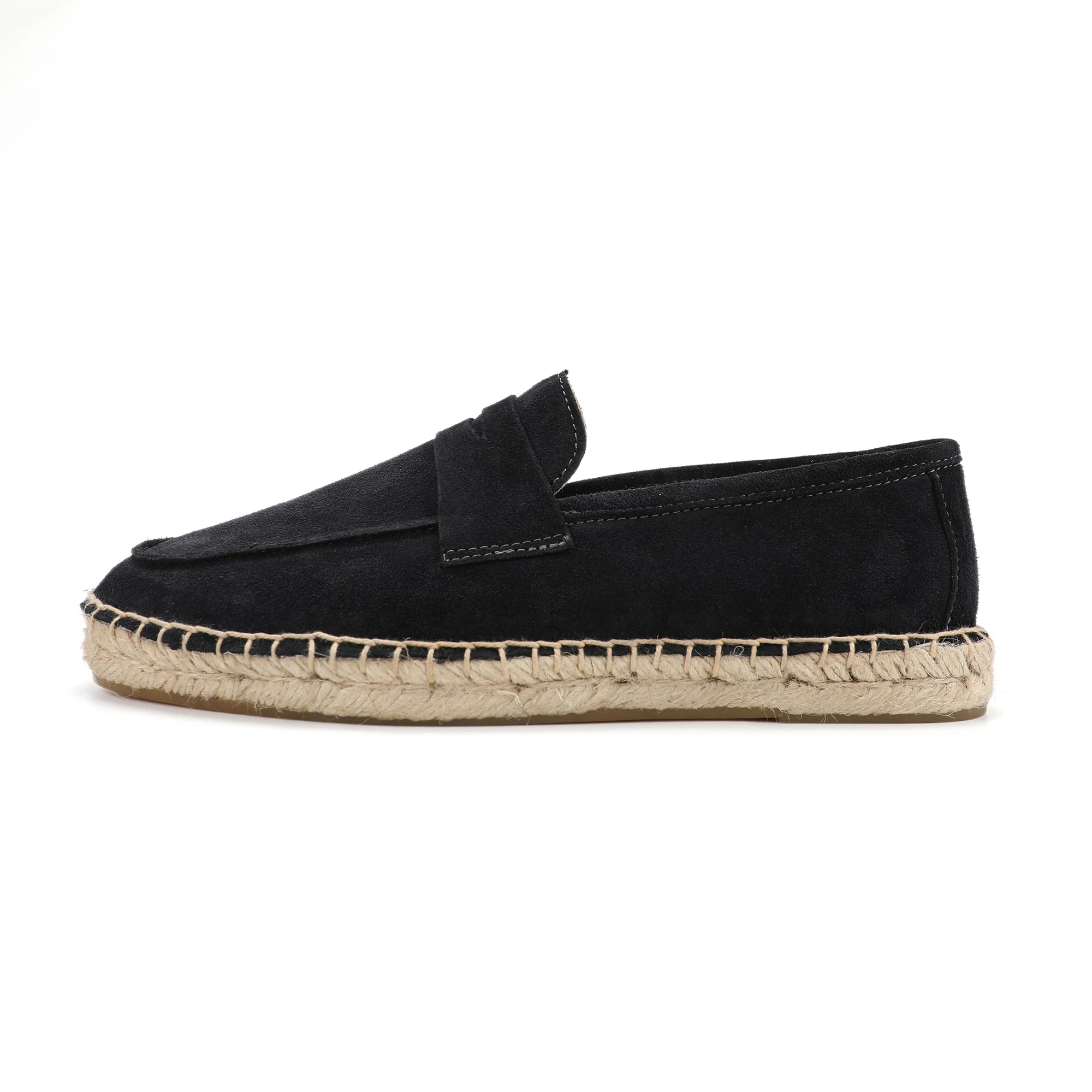 Men's Jute Espadrilles Slip on Loafers Cow Suede Leather Casual Shoes
