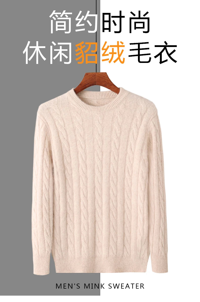 Winter New Men's Thickened Sweater Mink Cashmere Sweater Pullover Round Neck Twisted Large Size Casual Underlay Knitted Warm Top