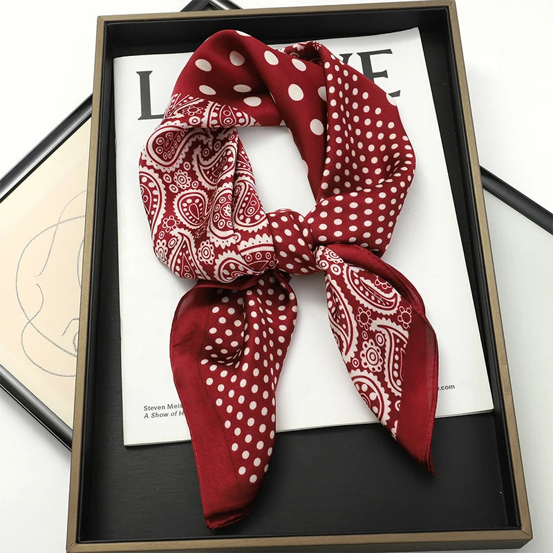 Luxury Print Satin Silk Square Scarf for Women Shawl Hijab Neckerchief Female Hair Ribbon Headband Fashion Wrap Bandana 2023 New