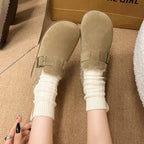 Classic Belt Buckle Loafer Woman Spring/Winter Cotton Fur Lined Flats Barefoot Shoes Ladies Cozy Slip on Driving Mocasines Femme