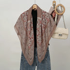 110*110cm Satin Square Scarf Women Big Size Shawl Ink Wash Style Luxury Design Scarf Floral Printed Handkerchief Damask Hijab