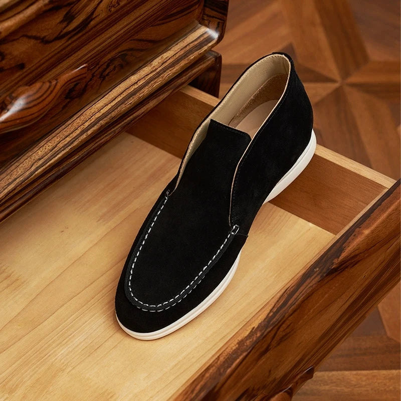 New Cow Leather Casual Men's Slip-On Loafers Lightweight Daily Wear Outdoor Real Leather Leisure Shoes round Toe Rubber Outsole