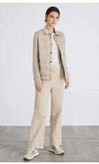 BC911 Polo collar spliced 100% cashmere long sleeve single breasted white goose down jacket for women