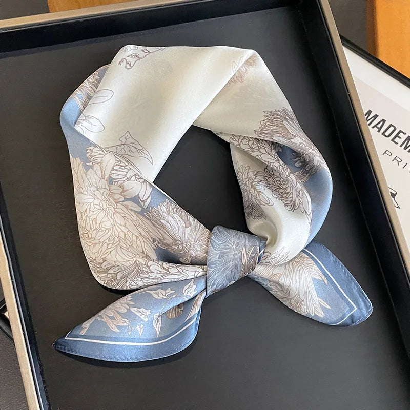 Luxury Print Satin Silk Square Scarf for Women Shawl Hijab Neckerchief Female Hair Ribbon Headband Fashion Wrap Bandana 2023 New