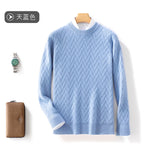 Winter Thick Warm Jacquard Cashmere Round Neck Sweater Men's Slim Fashion Pullover Knitted Wool Bottoming Shirt