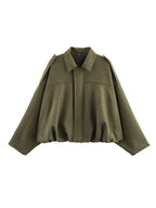 ETJ 2025  Spring new women's suede texture effect Loose version of fashion lapel shoulder bomber jacket