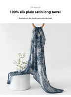 Spring and summer long strip 100% mulberry silk scarf blue silk scarf high literary sense sun protection large shawl thin