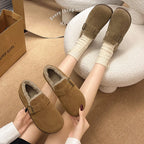 Classic Belt Buckle Loafer Woman Spring/Winter Cotton Fur Lined Flats Barefoot Shoes Ladies Cozy Slip on Driving Mocasines Femme
