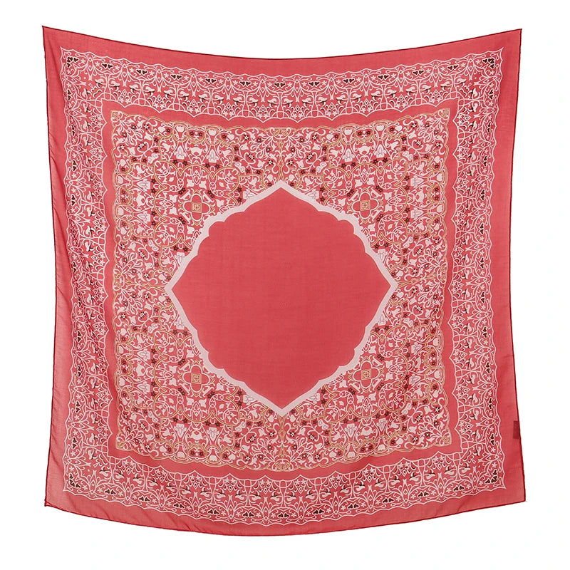 110*110cm Satin Square Scarf Women Big Size Shawl Ink Wash Style Luxury Design Scarf Floral Printed Handkerchief Damask Hijab