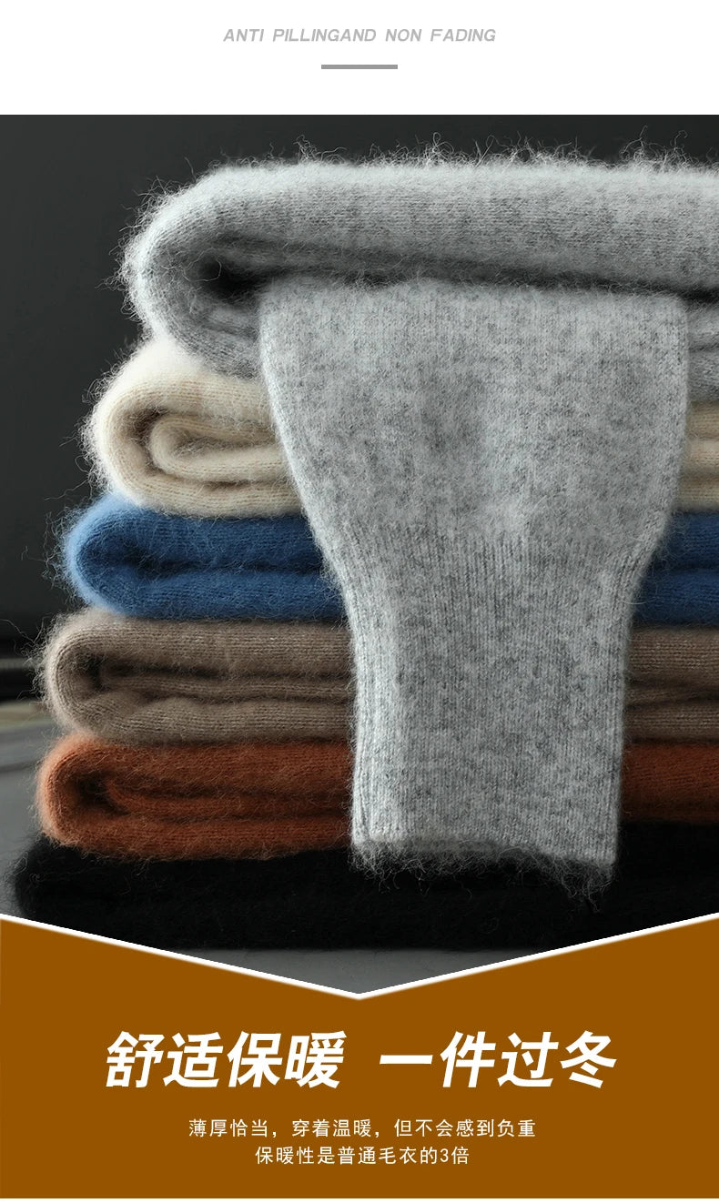 100% Pure Mink Cashmere Sweater Men's POLO Collar Wears Thick Button-Down Lapels And Solid Color Casual Knitted Bottoming Shirt