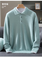 2025 Autumn And Winter New Men's Mink Wool Sweater POLO Collar Pullover Business Thick Warm Loose Oversized Knitted Sweater Tops