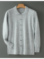 100% Pure Mink Cashmere Sweater Men's POLO Collar Wears Thick Button-Down Lapels And Solid Color Casual Knitted Bottoming Shirt