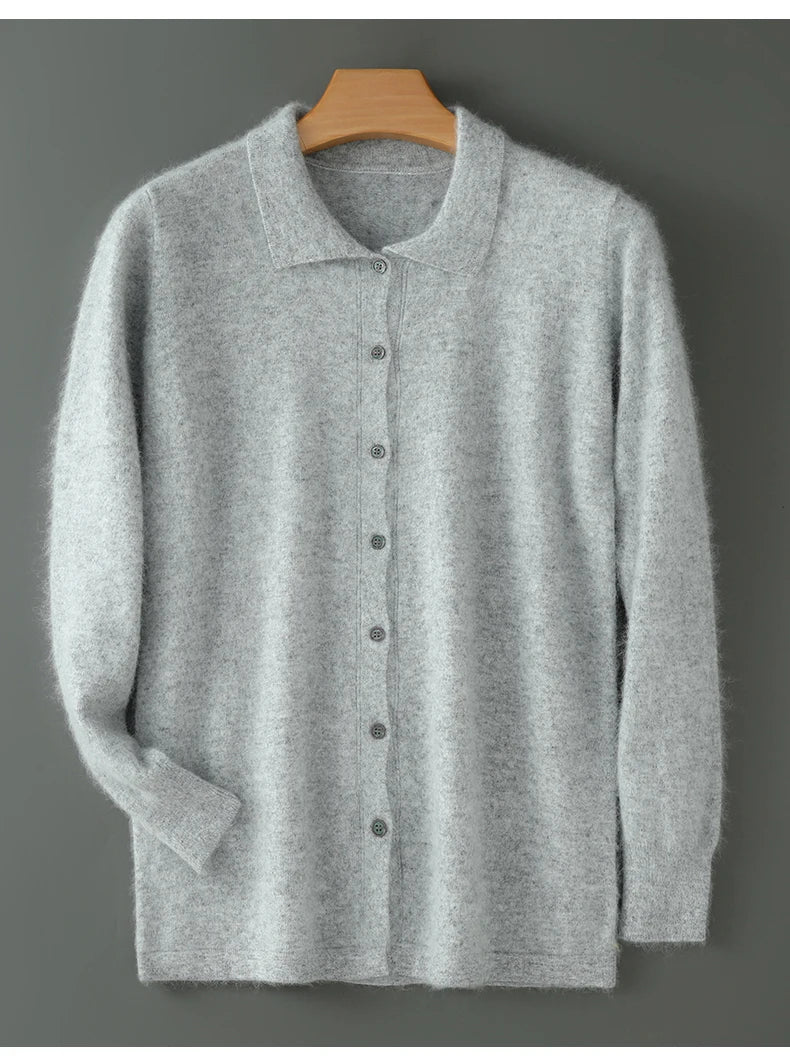 100% Pure Mink Cashmere Sweater Men's POLO Collar Wears Thick Button-Down Lapels And Solid Color Casual Knitted Bottoming Shirt