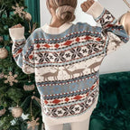 Y2k Style 2025 Winter Women Christmas Sweaters Allover Print Oversized Jumpers Full Sleeve Knitwear Warm Thick Knit Pullover Top