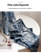 Spring and summer long strip 100% mulberry silk scarf blue silk scarf high literary sense sun protection large shawl thin