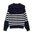 Quarter Zipper Sweater Women Long Sleeve High Collar Rib Knit Pullover Casual Striped Sweater Jumper Fall Winter Outfit
