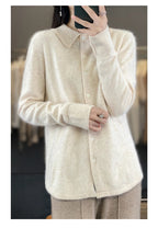 100% Mink Cashmere POLO Collar Women's Sweater Cardigan Solid Color Thick warm Cardigan Sweater For Women 2023 Autumn/Winter New