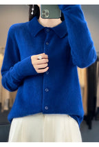 100% Mink Cashmere POLO Collar Women's Sweater Cardigan Solid Color Thick warm Cardigan Sweater For Women 2023 Autumn/Winter New