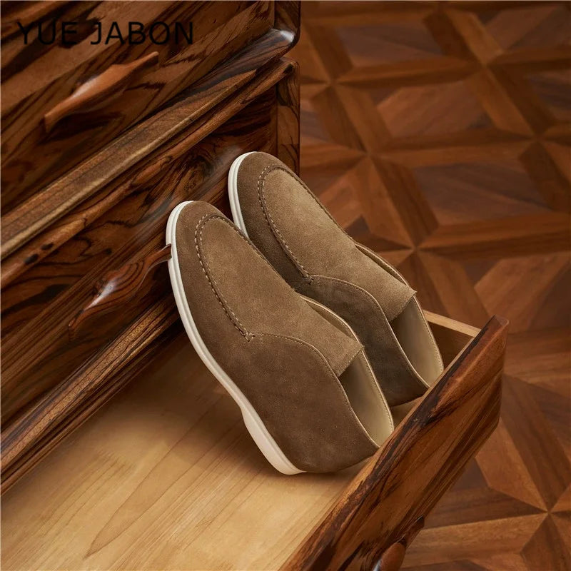 New Cow Leather Casual Men's Slip-On Loafers Lightweight Daily Wear Outdoor Real Leather Leisure Shoes round Toe Rubber Outsole