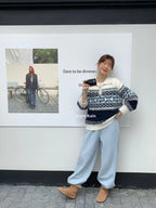 Retro Fair Isle f Zip Knitted Sweater Luxury Woolen Outerwear Soft Long Sve  Ne Warm Thiened Winter Faion