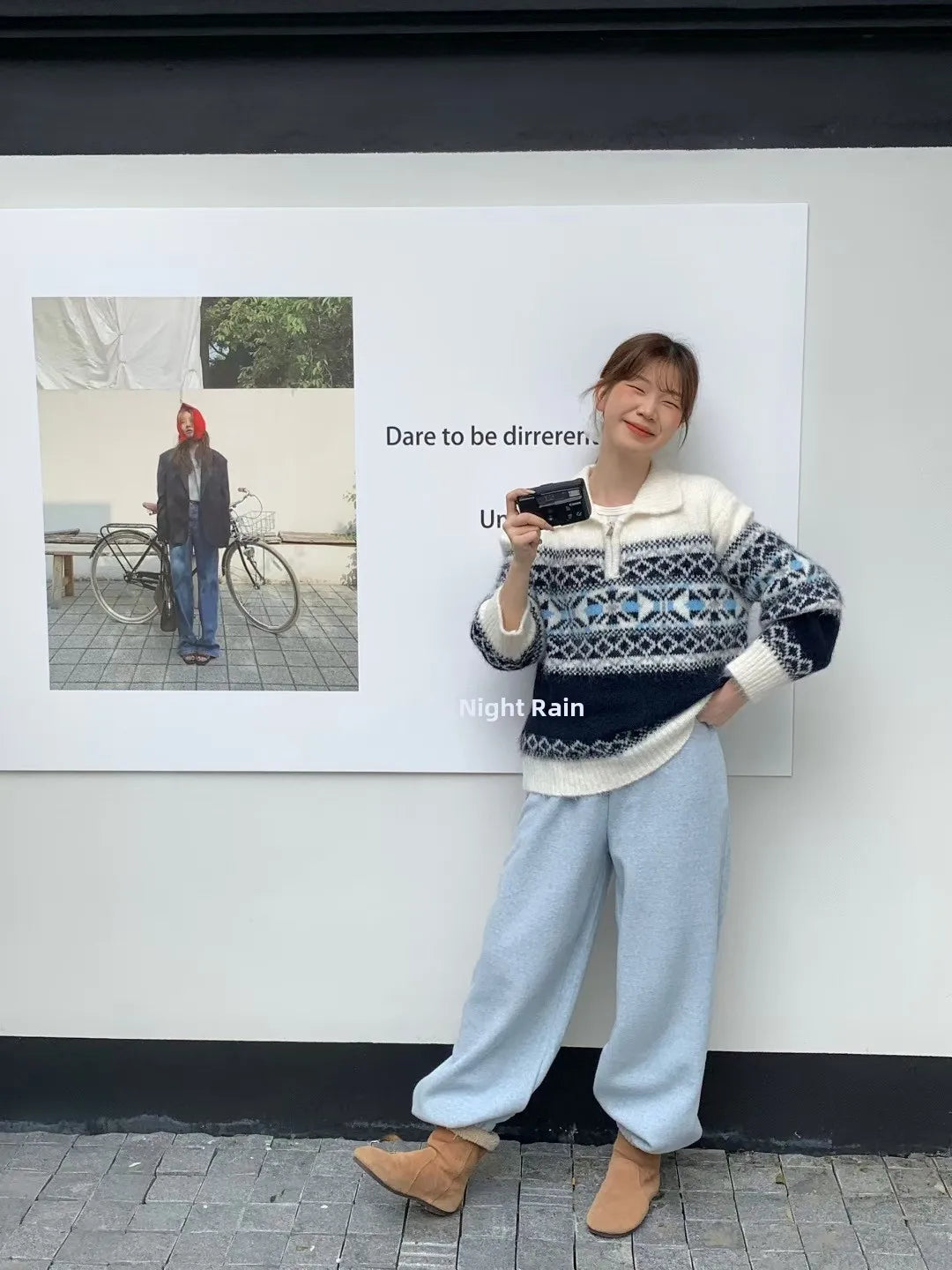 Retro Fair Isle f Zip Knitted Sweater Luxury Woolen Outerwear Soft Long Sve  Ne Warm Thiened Winter Faion