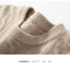 Men's 100% pure cashmere pullover casual solid color knitted sweater loose round neck Tops thick and warm Jumper