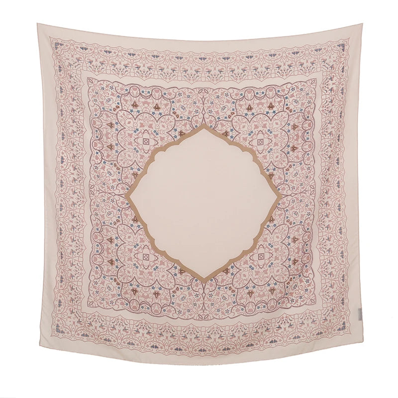 110*110cm Satin Square Scarf Women Big Size Shawl Ink Wash Style Luxury Design Scarf Floral Printed Handkerchief Damask Hijab