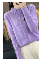100% Mink Cashmere POLO Collar Women's Sweater Cardigan Solid Color Thick warm Cardigan Sweater For Women 2023 Autumn/Winter New