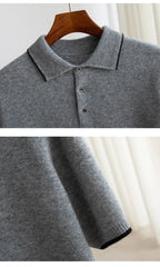 100% Merino wool men's lapel short sleeved sweater T-shirt new knitted casual business men's pullover sweater wool T-shirt summe